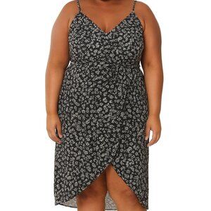 Chelsea 28 Dress Thin Straps Faux Wrap Floral Chiffon Lined V Neck Black Gray 3X